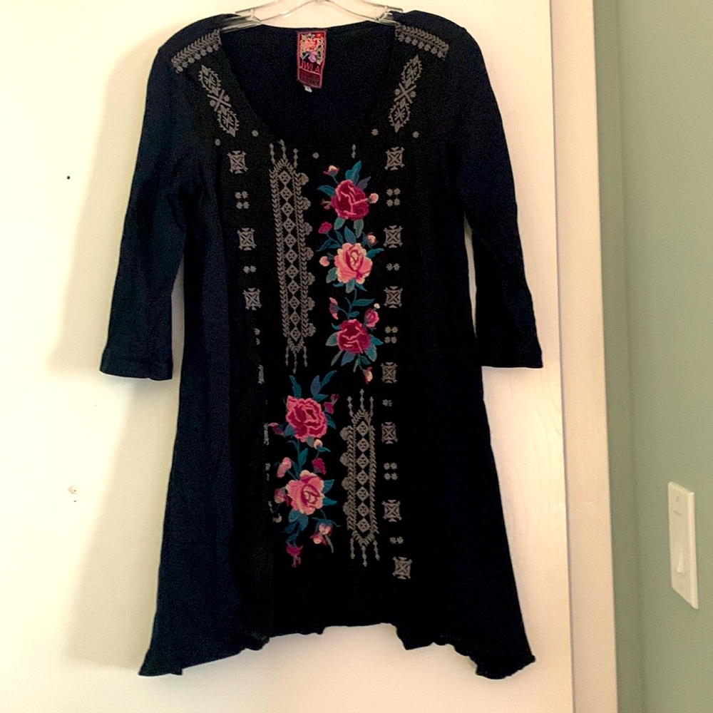 Johnny Was LA Black Rose embroidered short dress/tunic-Size S